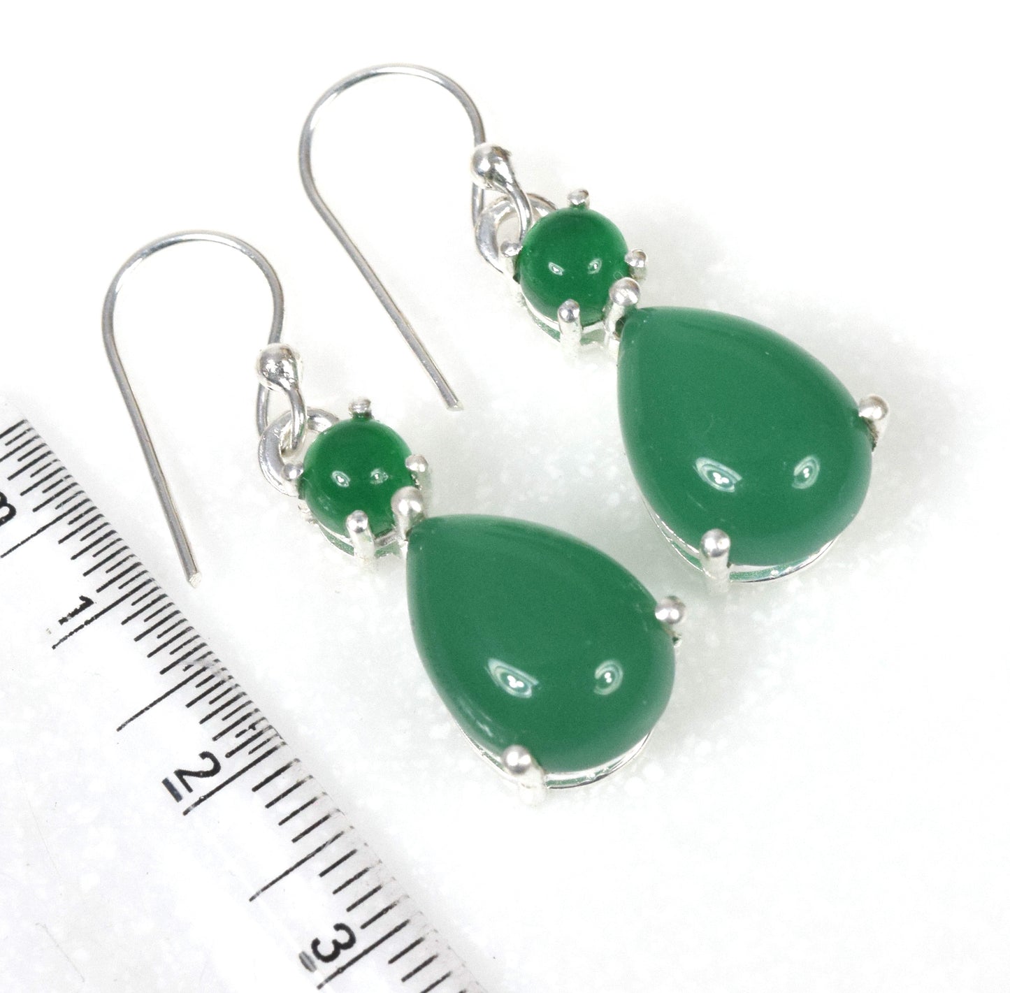 925 Solid Sterling Silver Green Onyx Hook Earring - 1.2 Inch