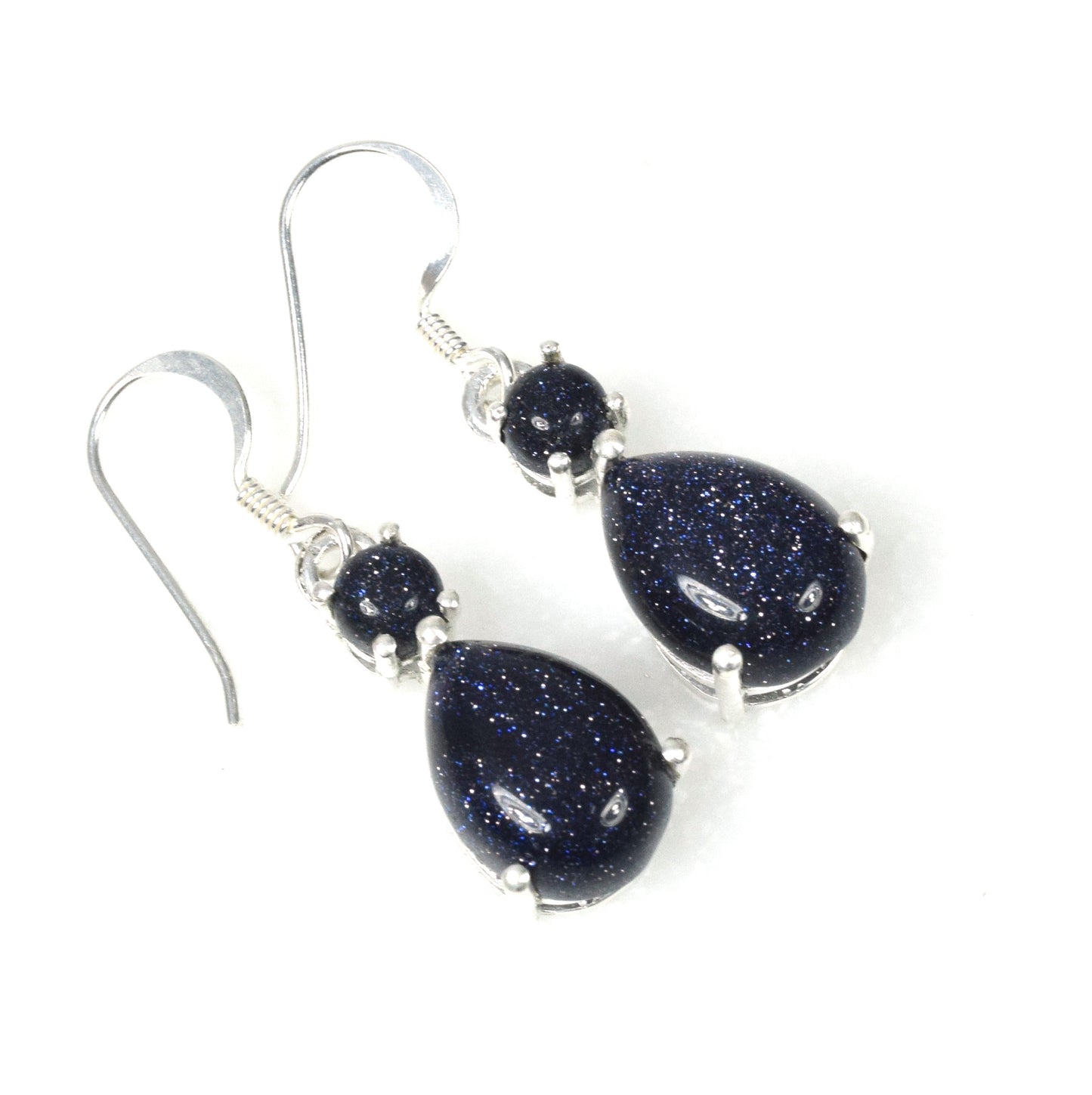 925 Solid Sterling Silver Blue Sunstone Hook Earring - 1.2 Inch