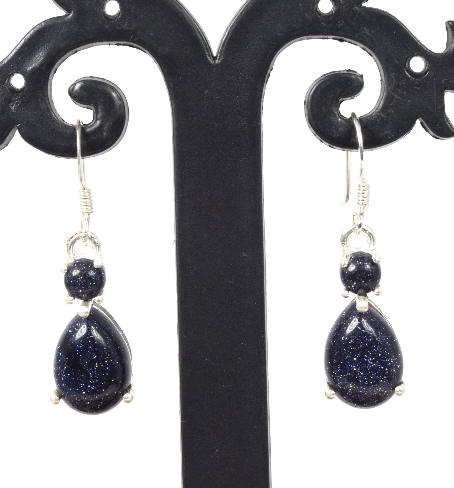 925 Solid Sterling Silver Blue Sunstone Hook Earring - 1.2 Inch