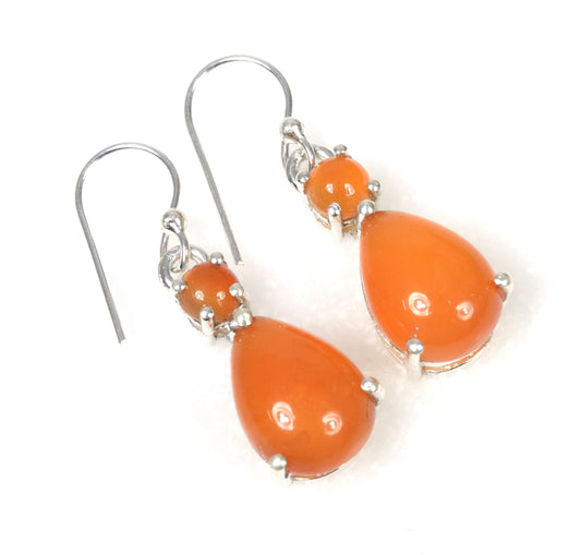 925 Solid Sterling Silver Red Carnelian Hook Earring - 1.2 Inch