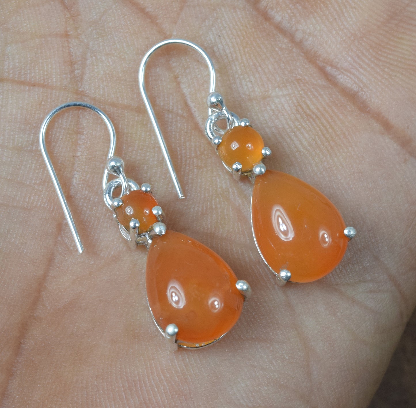 925 Solid Sterling Silver Red Carnelian Hook Earring - 1.2 Inch