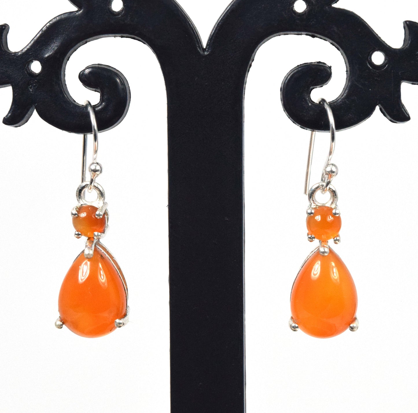 925 Solid Sterling Silver Red Carnelian Hook Earring - 1.2 Inch