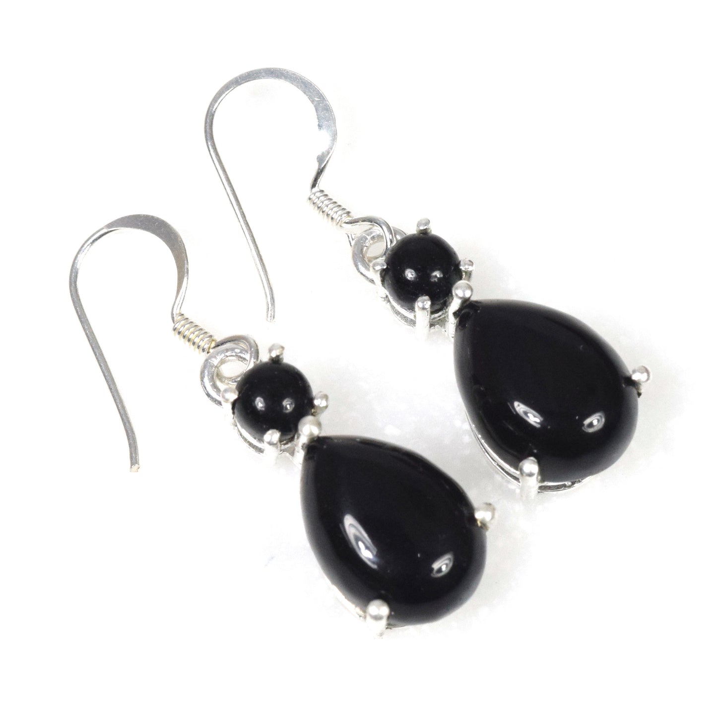 925 Solid Sterling Silver Black Onyx Hook Earring - 1.2 Inch