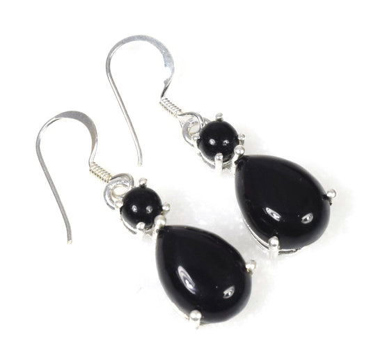 925 Solid Sterling Silver Black Onyx Hook Earring - 1.2 Inch