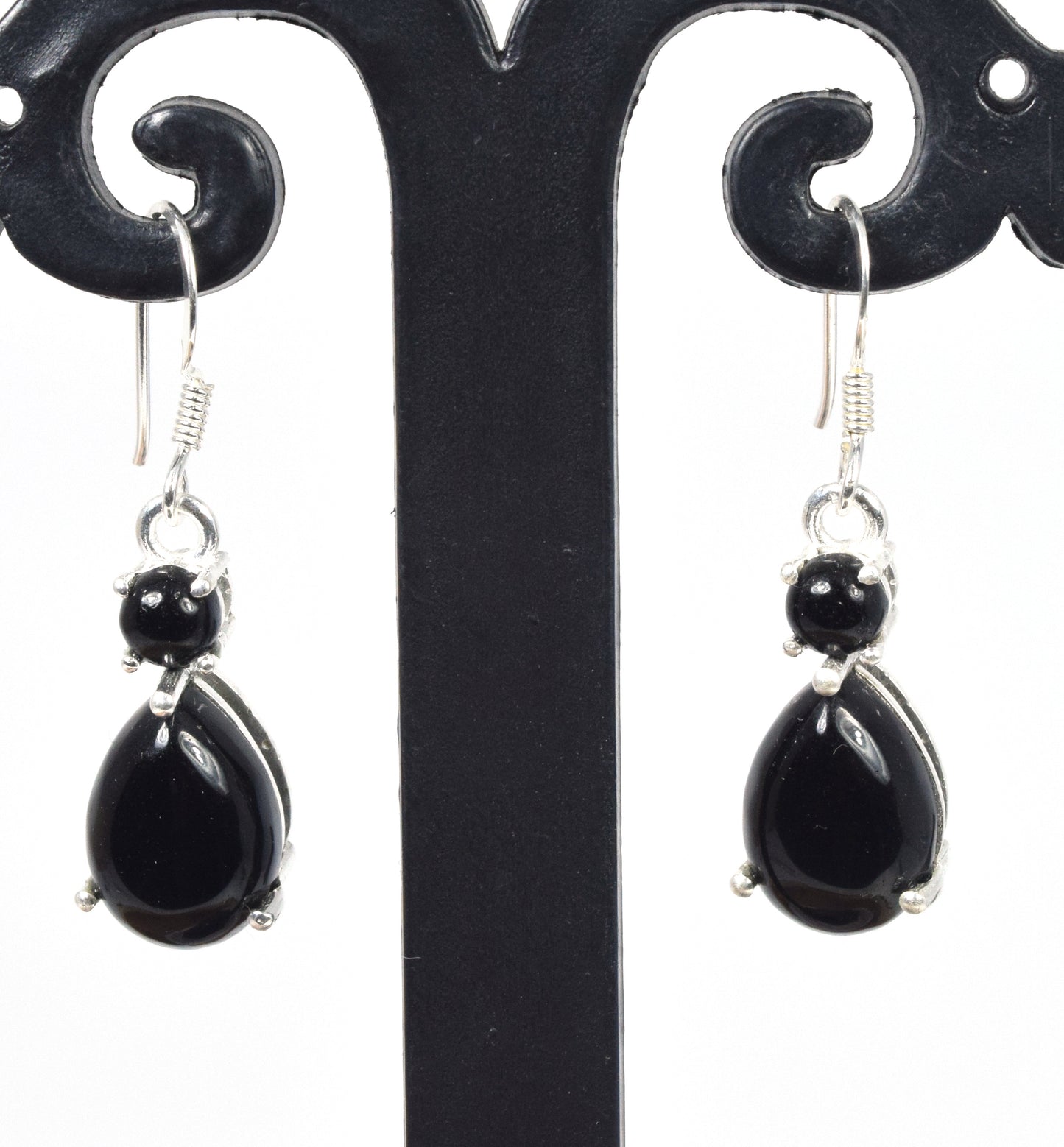 925 Solid Sterling Silver Black Onyx Hook Earring - 1.2 Inch