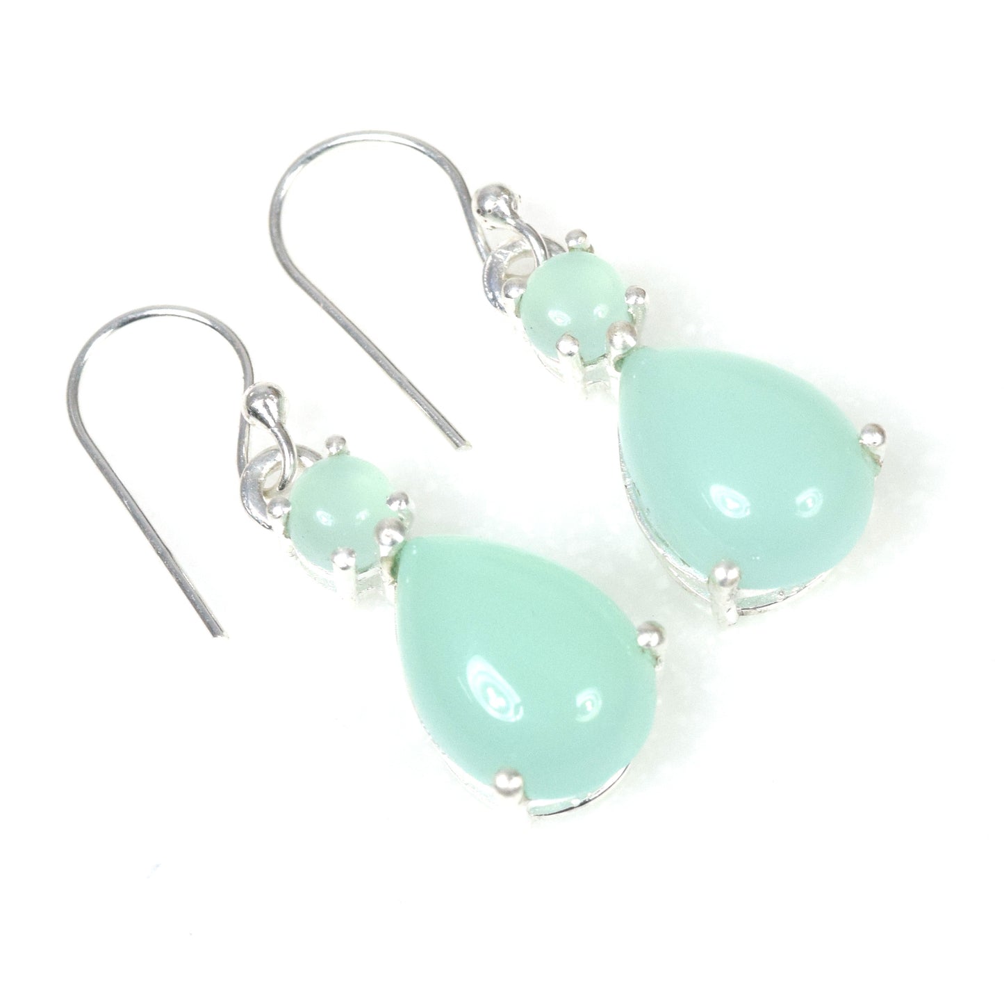 925 Solid Sterling Silver Aqua Chalcedony Hook Earring - 1.2 Inch