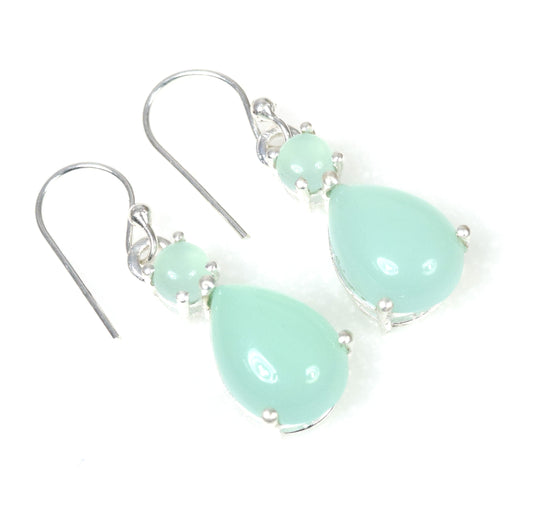 925 Solid Sterling Silver Aqua Chalcedony Hook Earring - 1.2 Inch