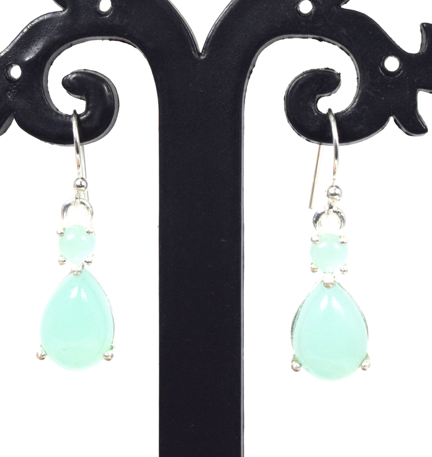925 Solid Sterling Silver Aqua Chalcedony Hook Earring - 1.2 Inch