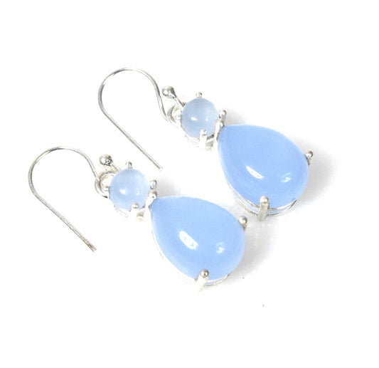 925 Solid Sterling Silver Blue Chalcedony Hook Earring - 1.2 Inch
