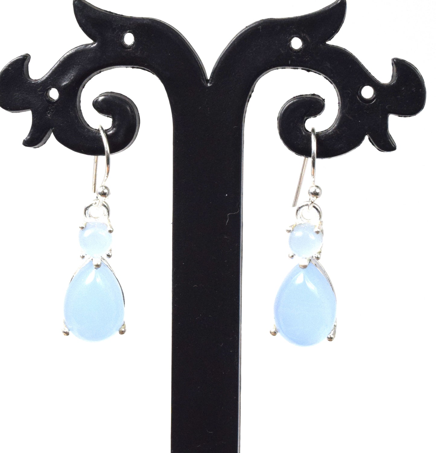 925 Solid Sterling Silver Blue Chalcedony Hook Earring - 1.2 Inch