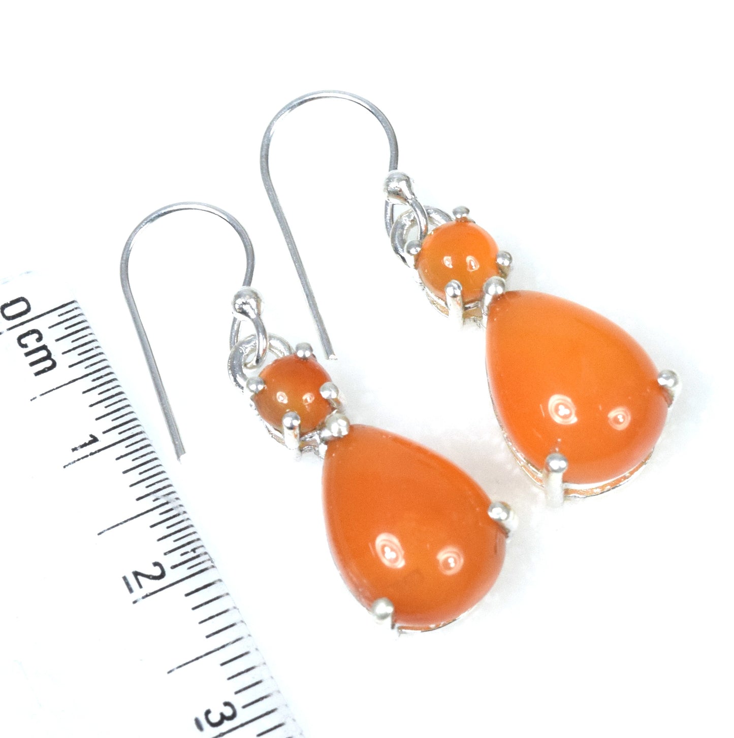 925 Solid Sterling Silver Red Carnelian Hook Earring - 1.2 Inch
