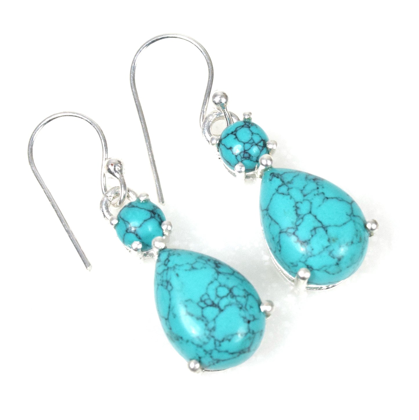 925 Solid Sterling Silver Blue Turquoise Hook Earring - 1.2 Inch