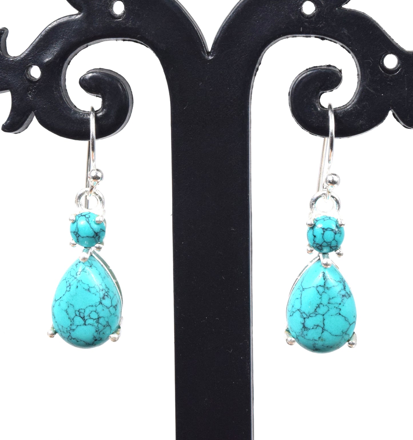 925 Solid Sterling Silver Blue Turquoise Hook Earring - 1.2 Inch