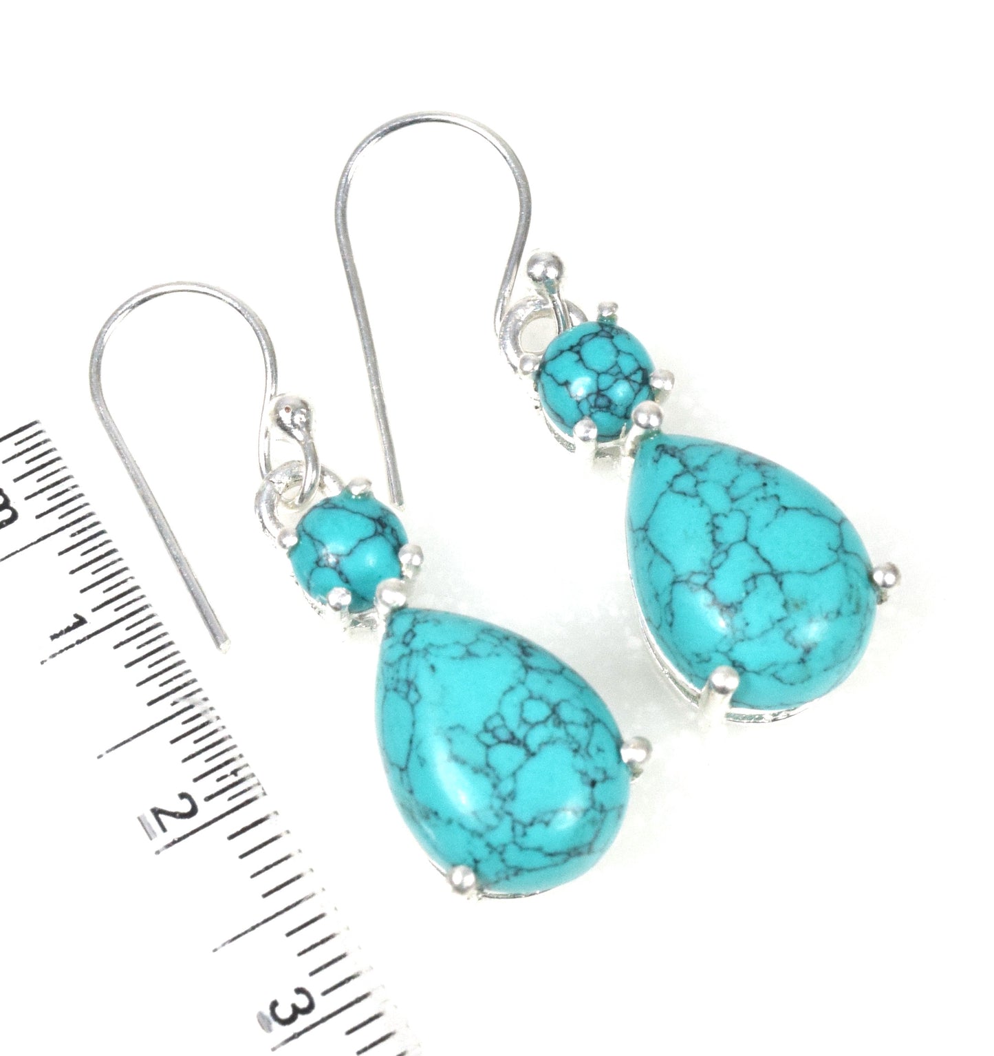 925 Solid Sterling Silver Blue Turquoise Hook Earring - 1.2 Inch