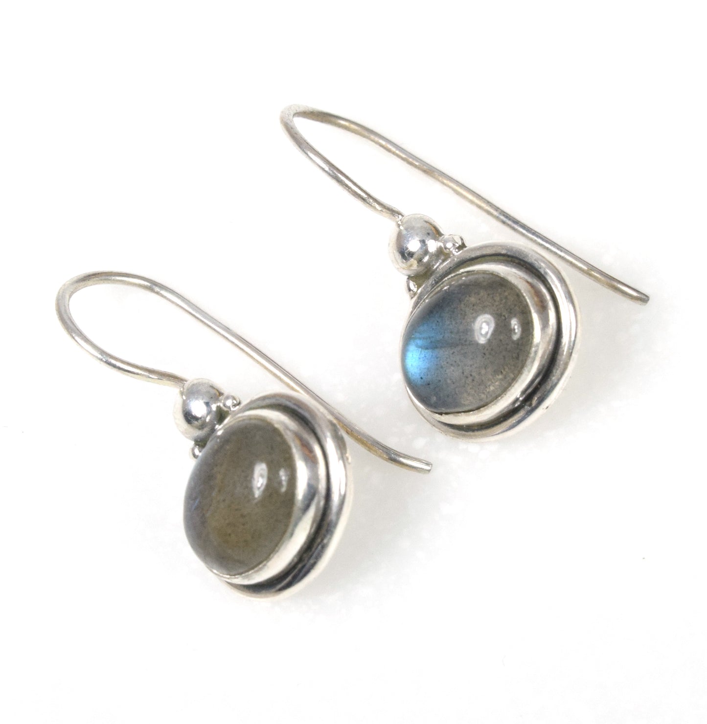 925 Solid Sterling Silver Labradorite Wire Hoop Earring - 1 Inch