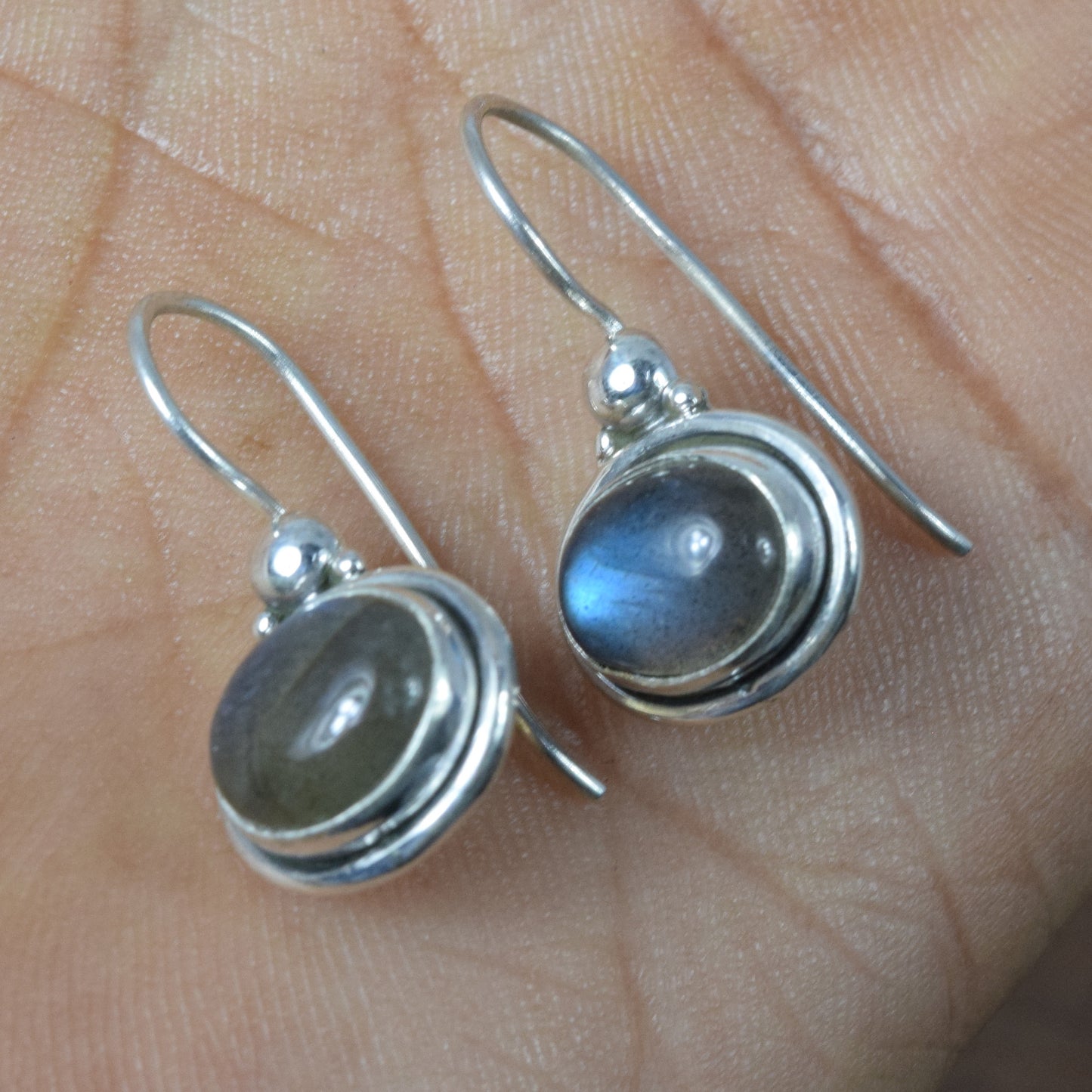 925 Solid Sterling Silver Labradorite Wire Hoop Earring - 1 Inch