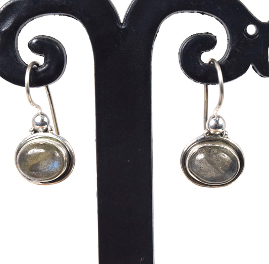 925 Solid Sterling Silver Labradorite Wire Hoop Earring - 1 Inch
