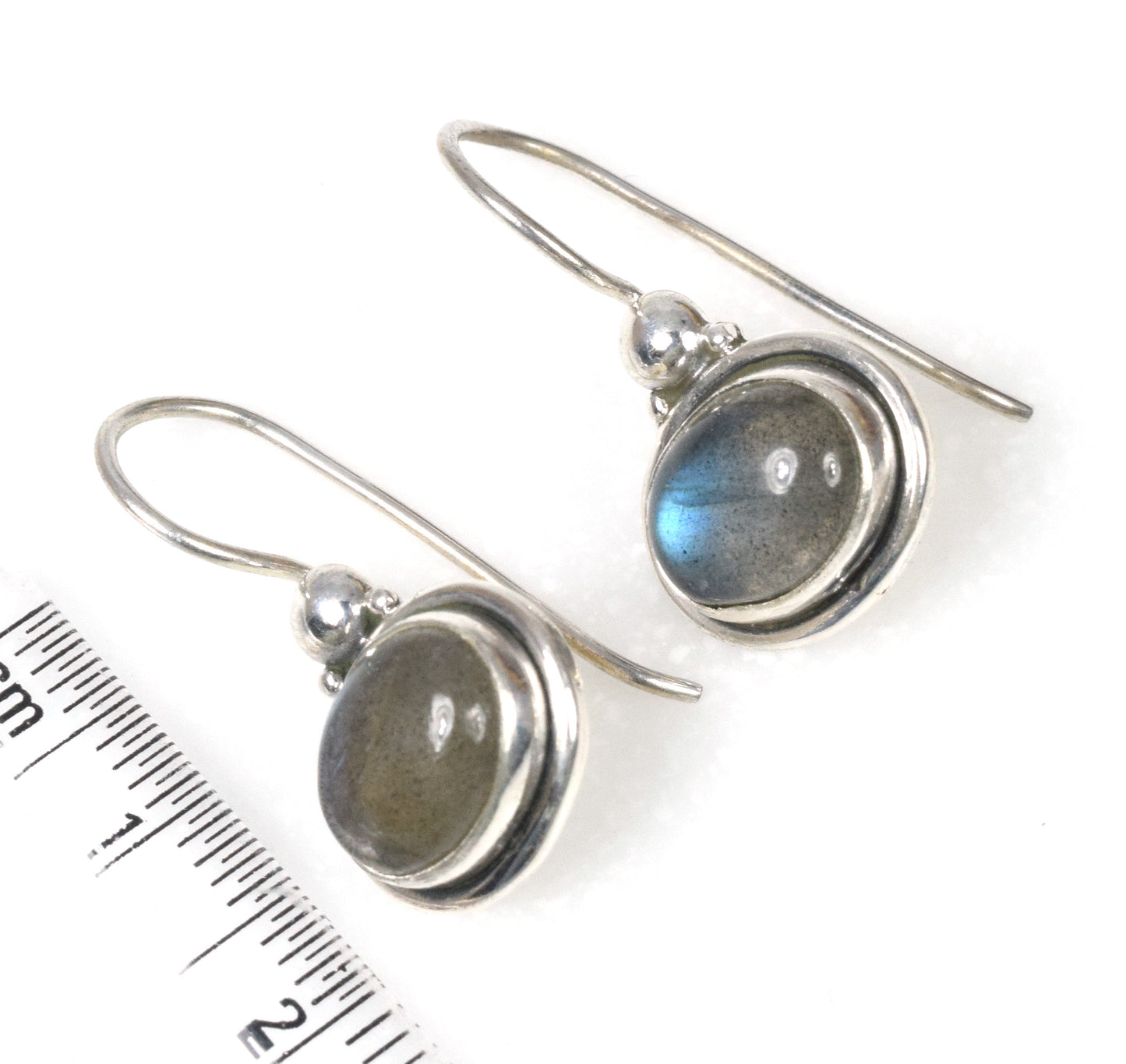 925 Solid Sterling Silver Labradorite Wire Hoop Earring - 1 Inch