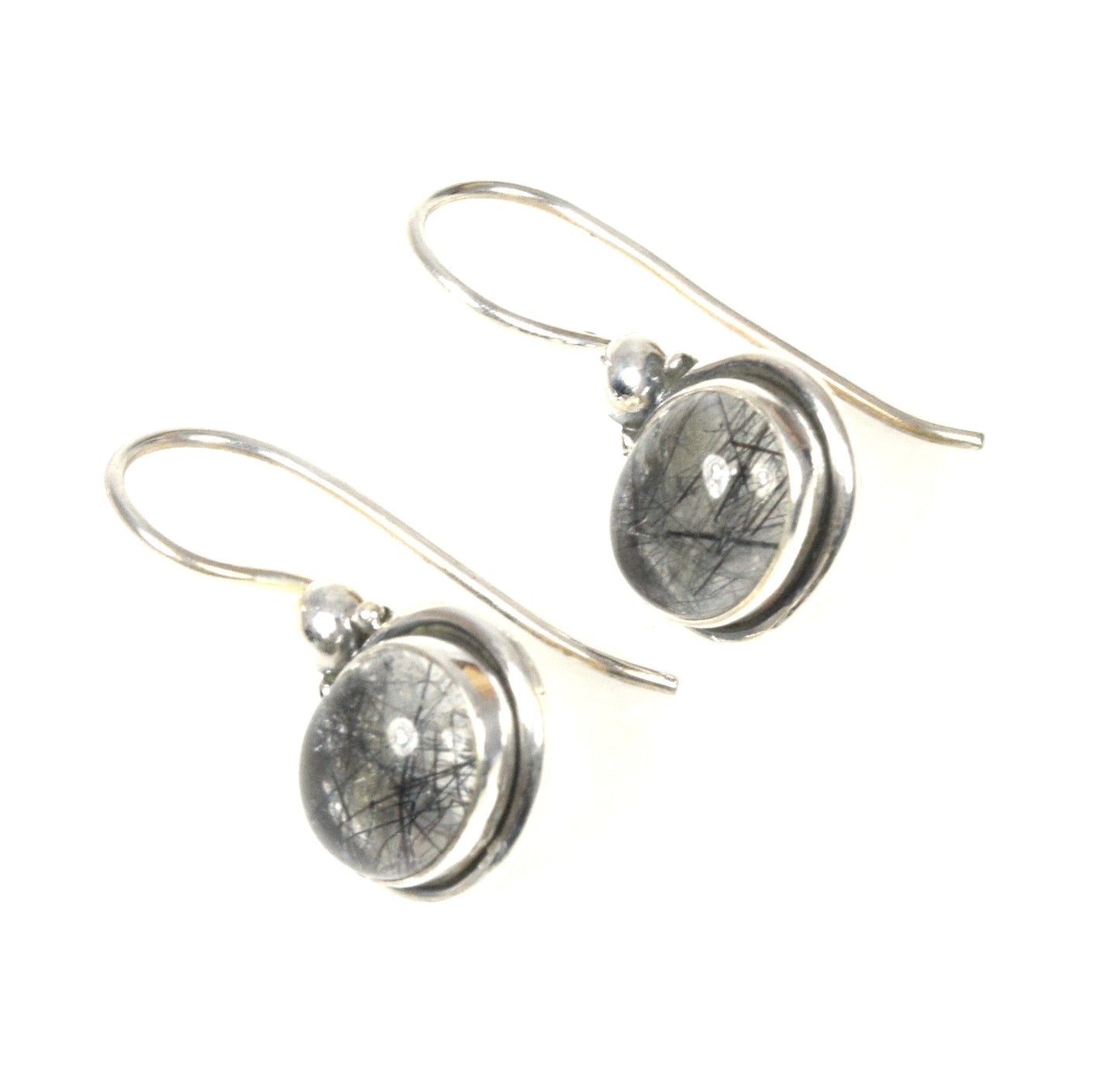 925 Solid Sterling Silver Black Rutile Hook Earring - 1 Inch