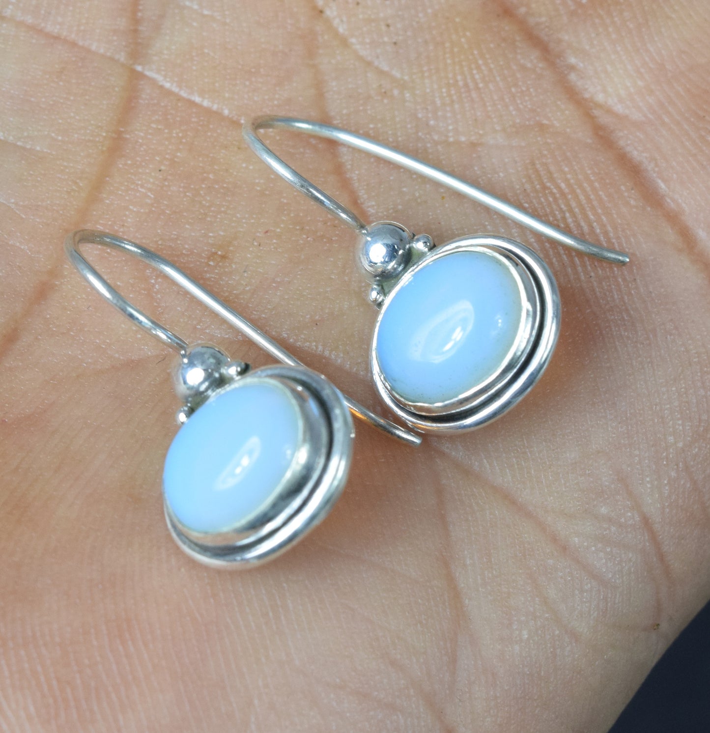 925 Solid Sterling Silver Milky Opalite Wire Hoop Earring - 1 Inch