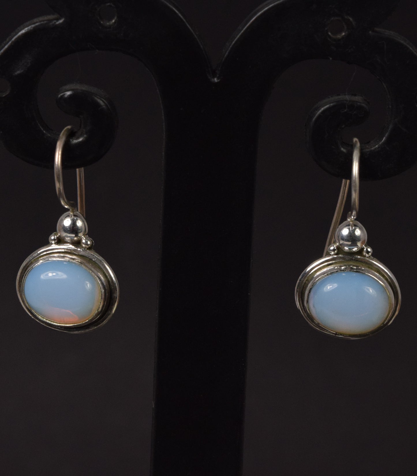 925 Solid Sterling Silver Milky Opalite Wire Hoop Earring - 1 Inch
