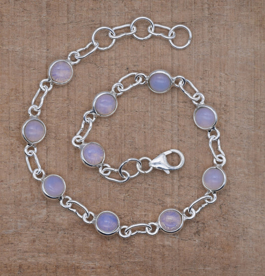 925 Solid Sterling Silver Milky Opalite HANDMADE BRACELET - 7.6 Inch