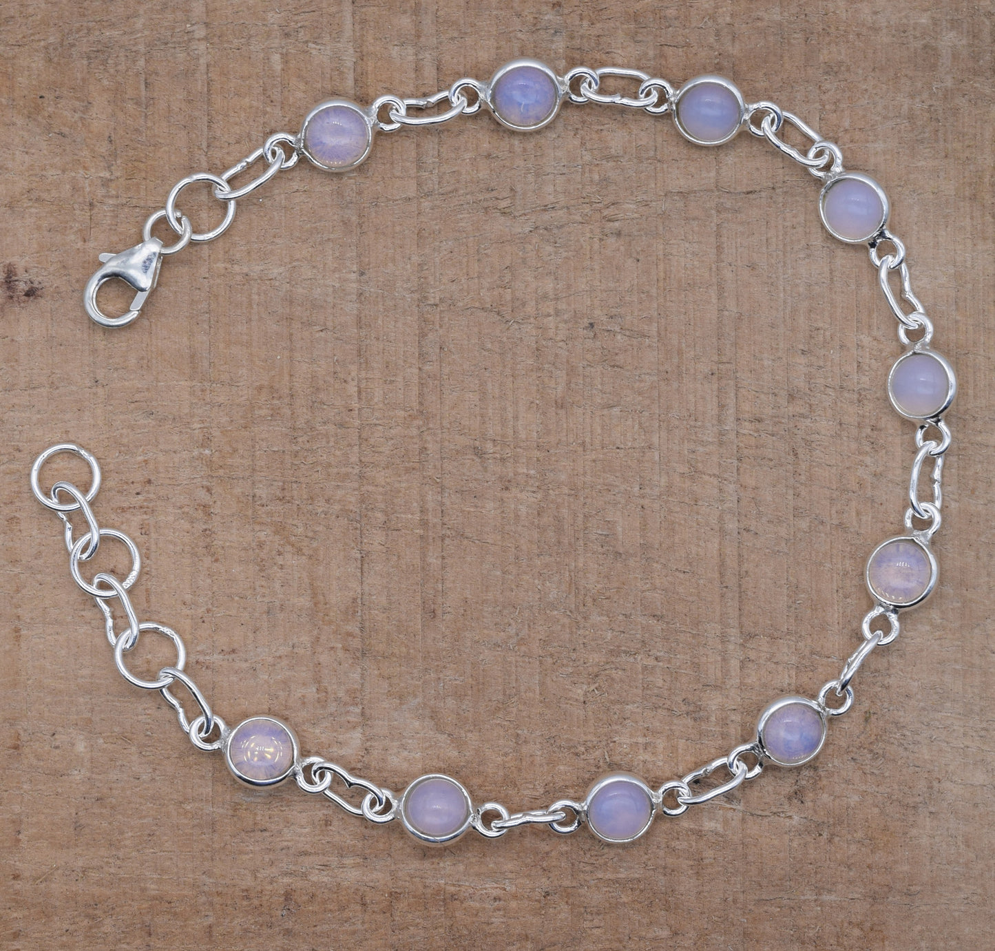925 Solid Sterling Silver Milky Opalite HANDMADE BRACELET - 7.6 Inch