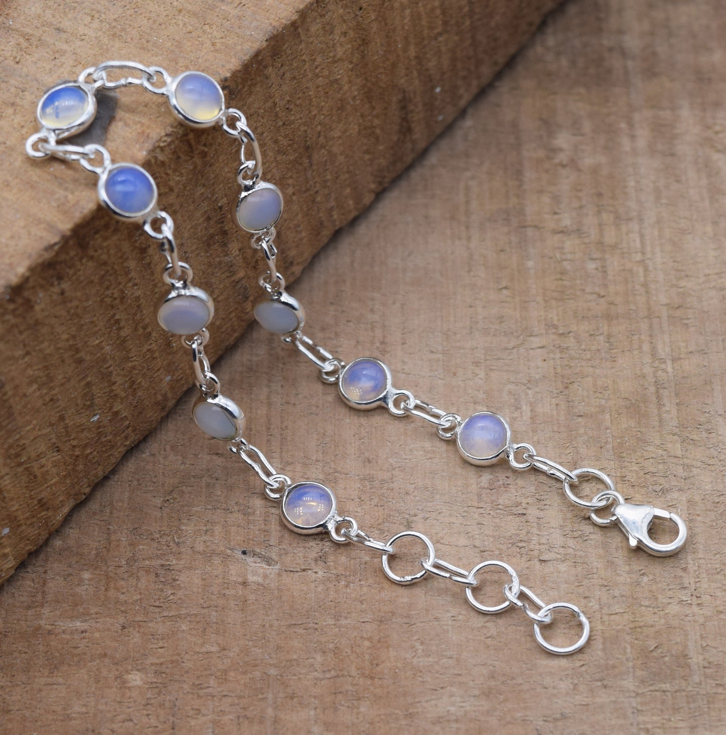 925 Solid Sterling Silver Milky Opalite HANDMADE BRACELET - 7.6 Inch