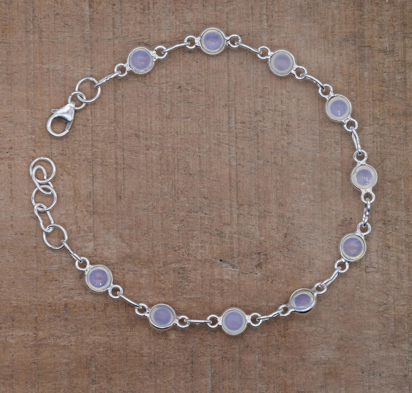 925 Solid Sterling Silver Milky Opalite HANDMADE BRACELET - 7.6 Inch