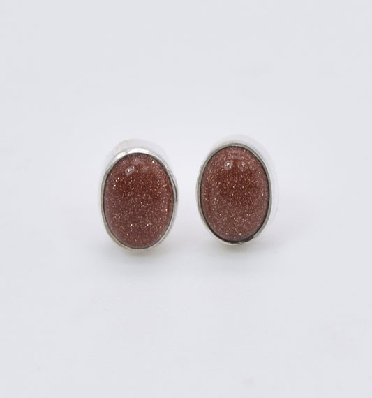 925 Solid Sterling Silver Blue Sunstone Stud Earring