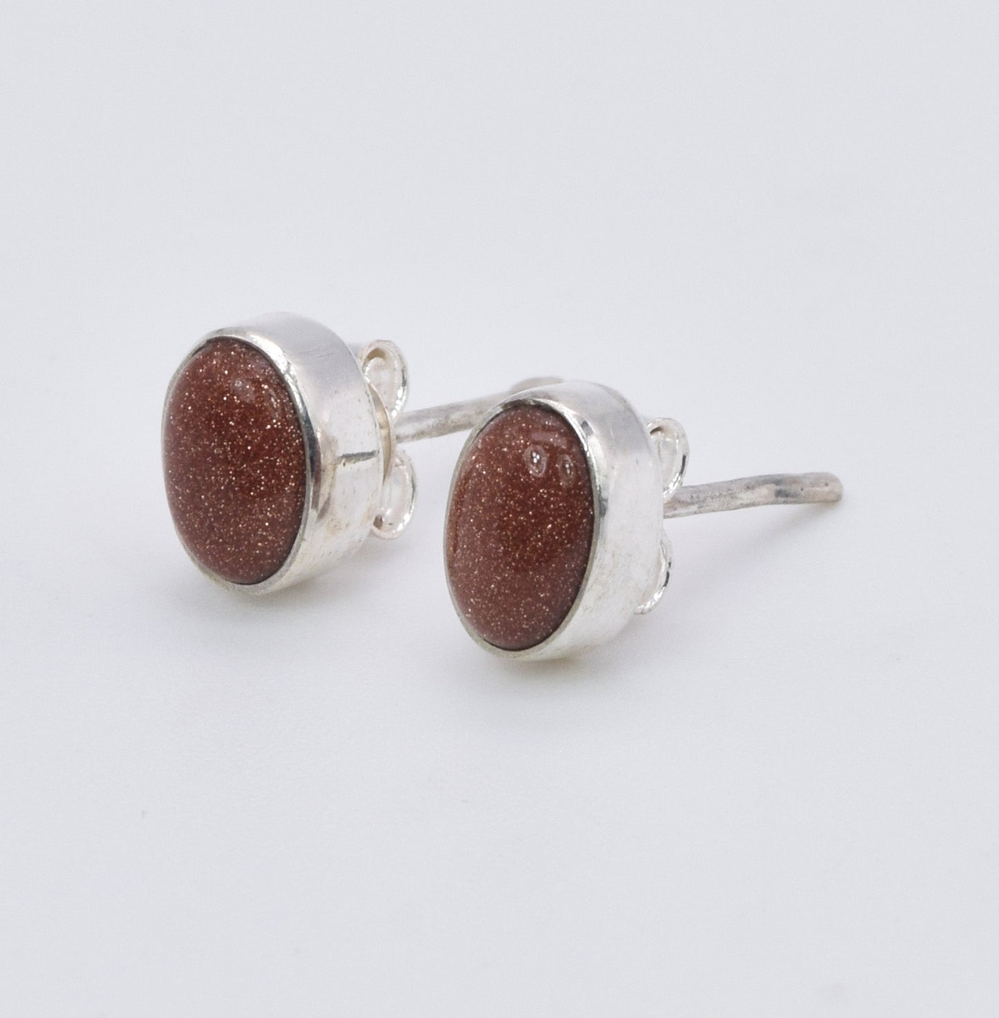 925 Solid Sterling Silver Blue Sunstone Stud Earring