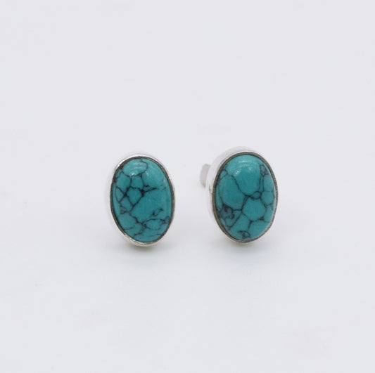 925 Solid Sterling Silver Blue Turquoise Stud Earring