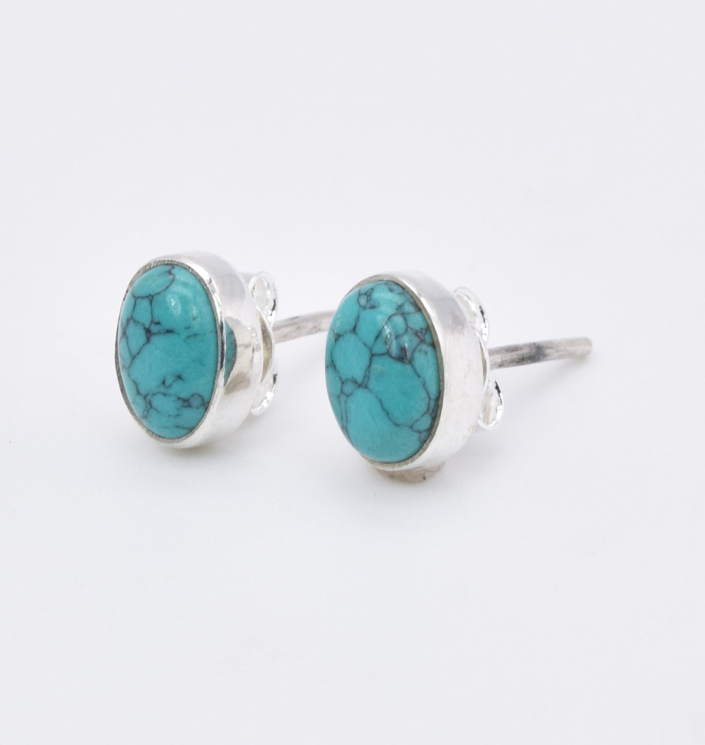 925 Solid Sterling Silver Blue Turquoise Stud Earring