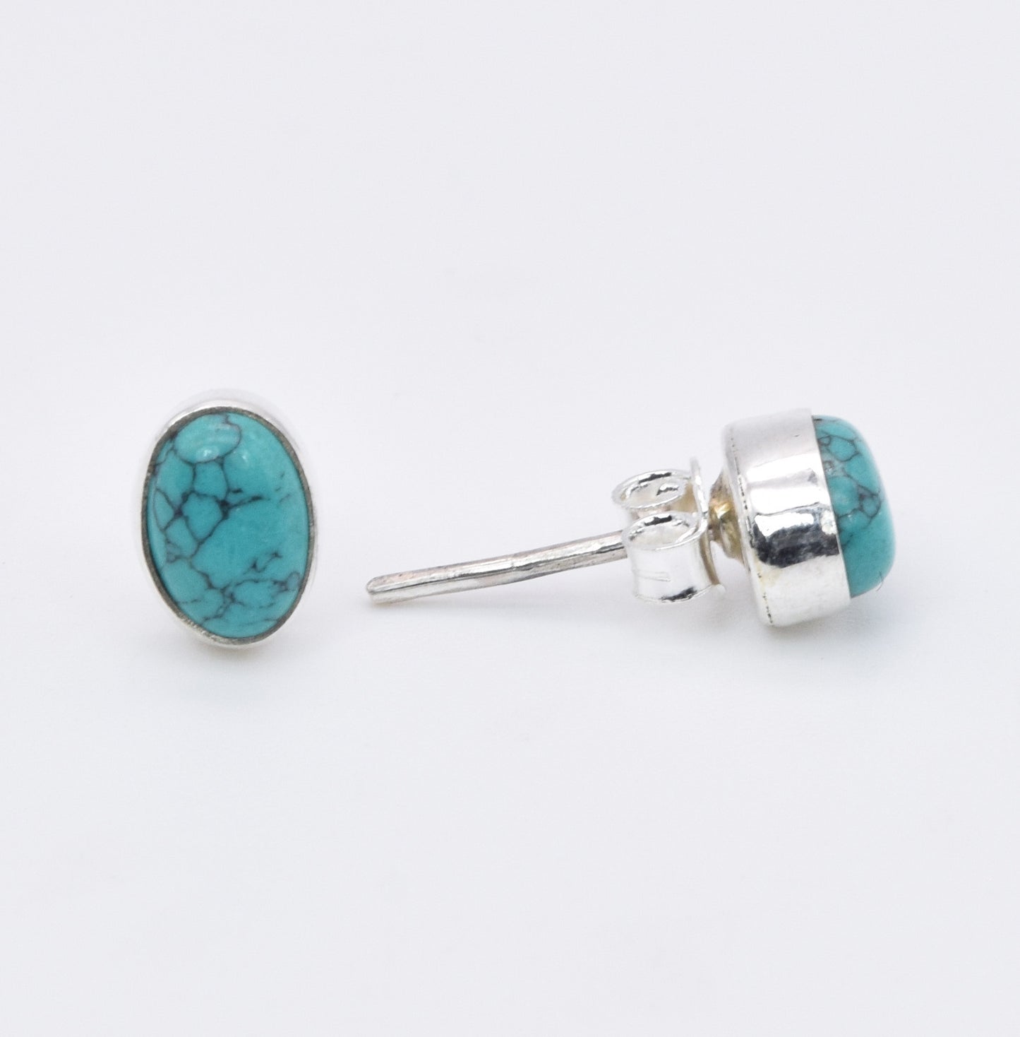 925 Solid Sterling Silver Blue Turquoise Stud Earring