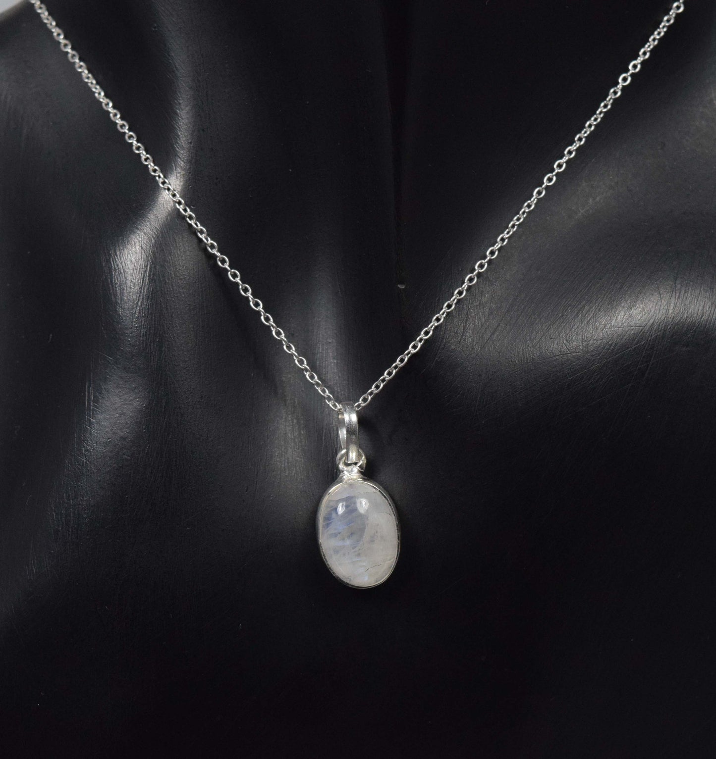 925 Solid Sterling Silver White Rainbow Moonstone Chain Pendant-18.9 Inch