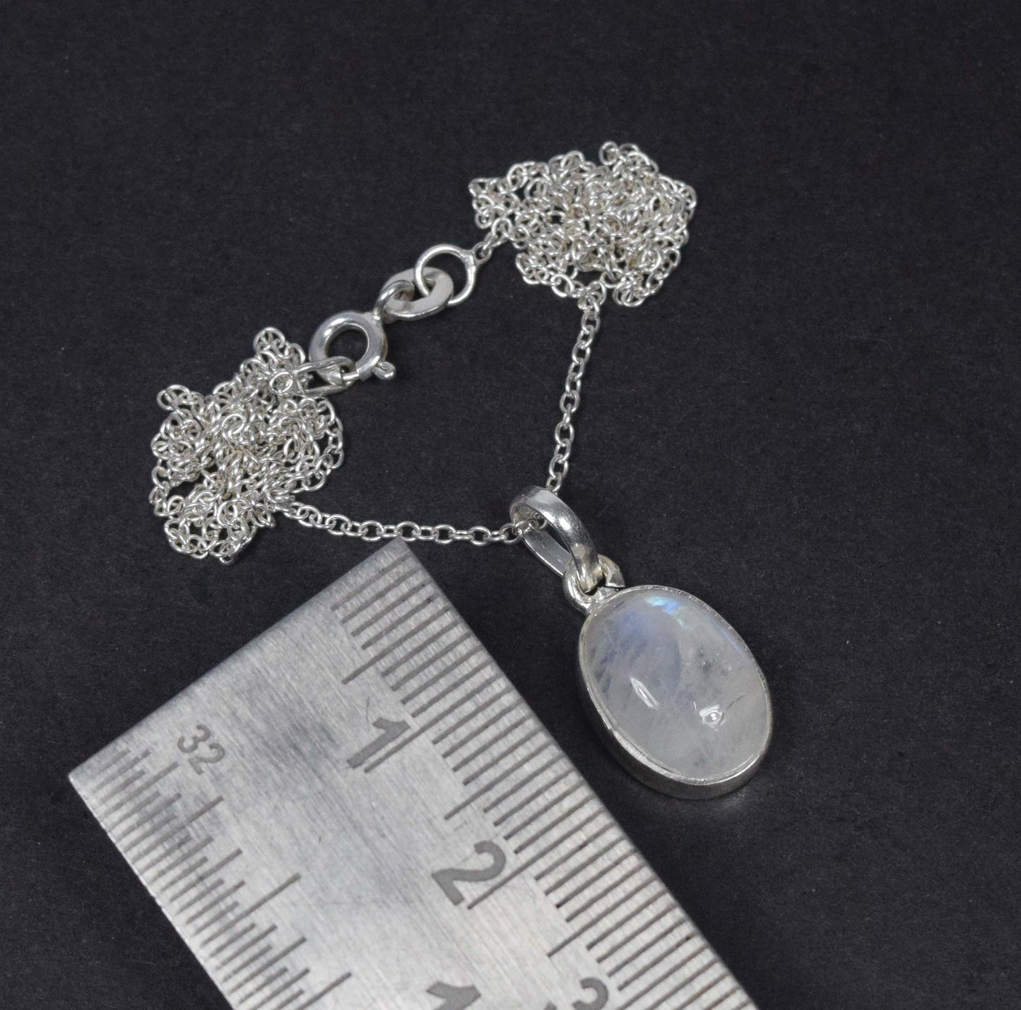 925 Solid Sterling Silver White Rainbow Moonstone Chain Pendant-18.9 Inch