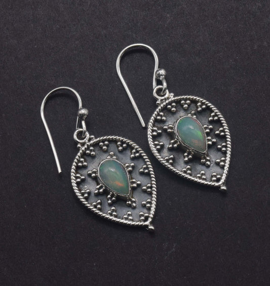 925 Solid Sterling Silver Ethiopian Opal Hook Earring -1.3 Inch