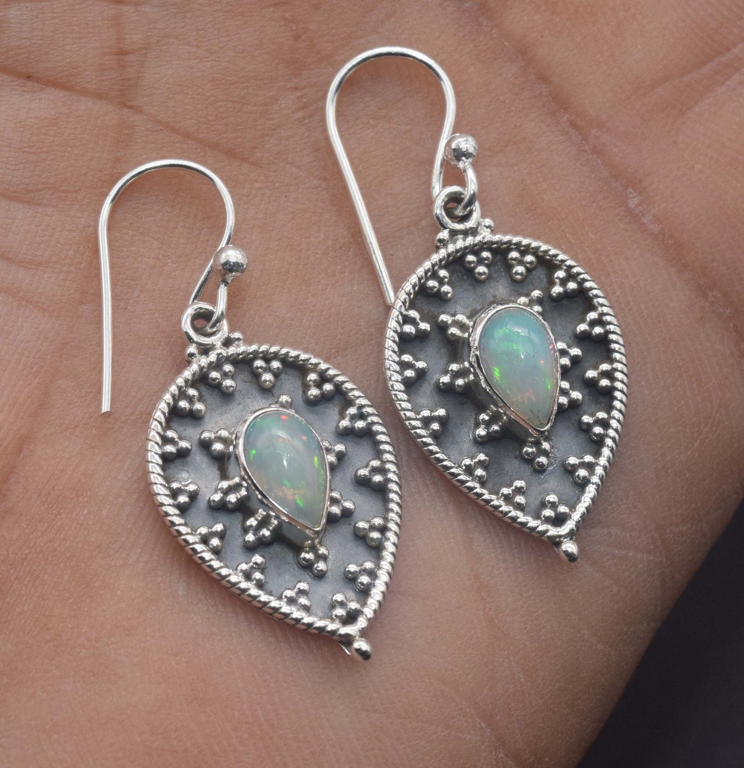 925 Solid Sterling Silver Ethiopian Opal Hook Earring -1.3 Inch