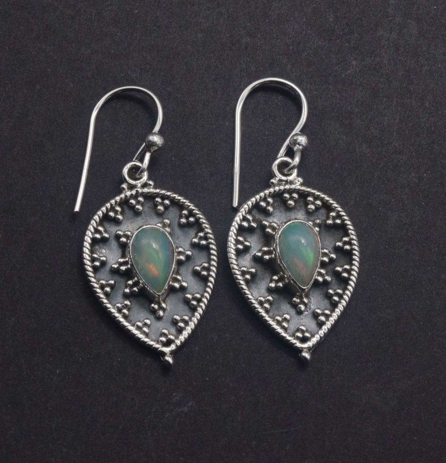 925 Solid Sterling Silver Ethiopian Opal Hook Earring -1.3 Inch