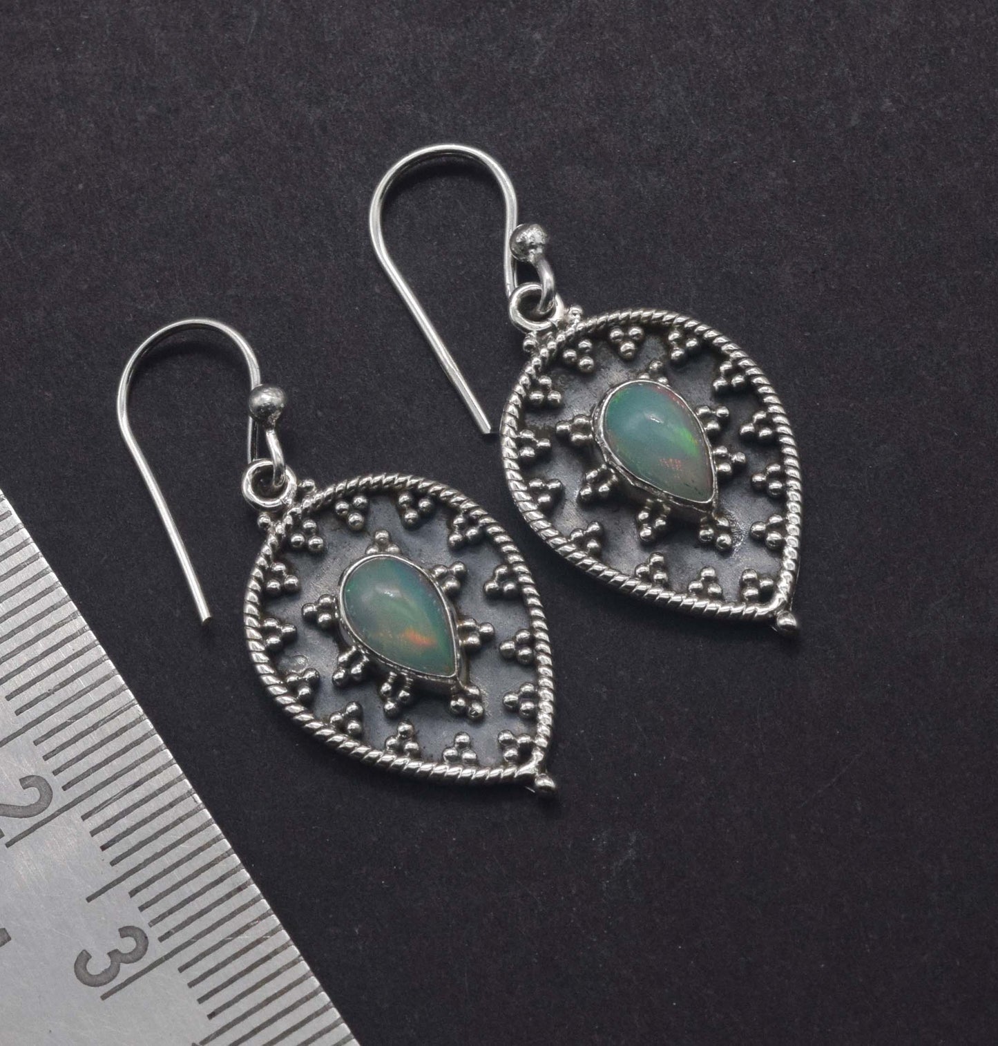 925 Solid Sterling Silver Ethiopian Opal Hook Earring -1.3 Inch