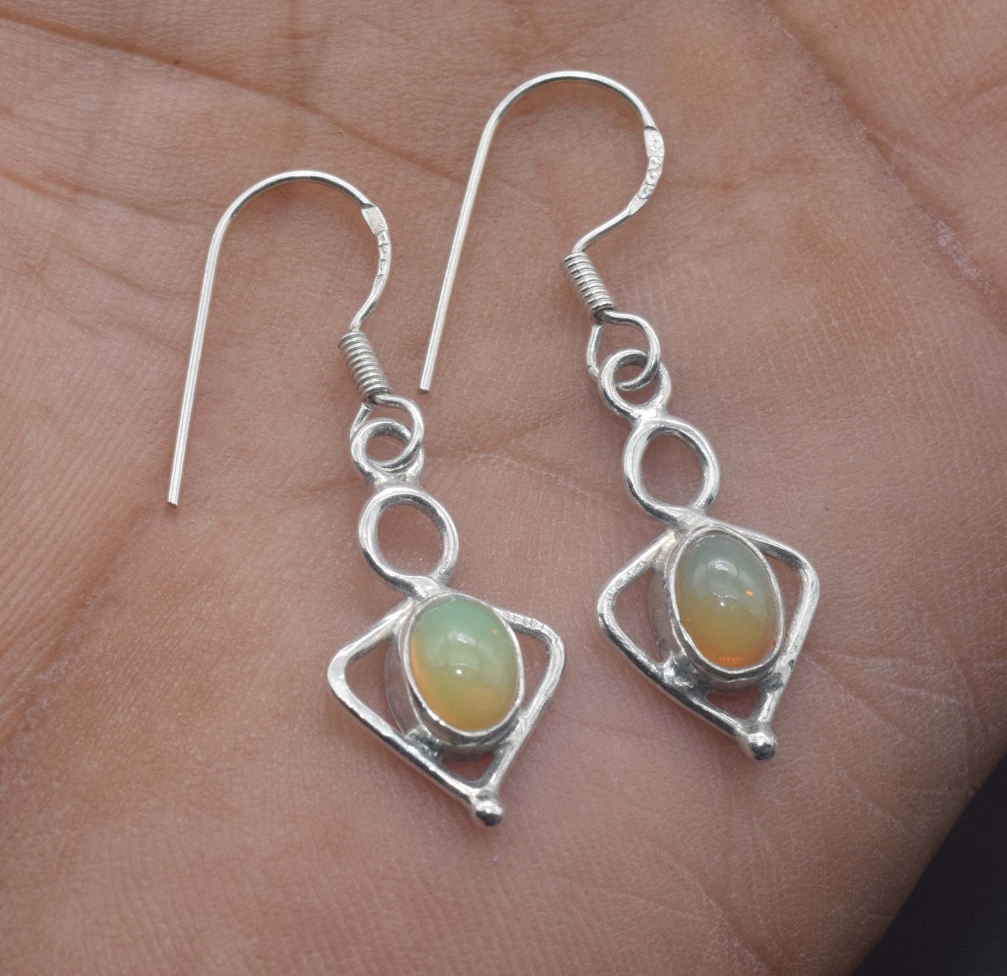 925 Solid Sterling Silver Natural Ethiopian Opal Designer Hook Earring -2.3 Grams