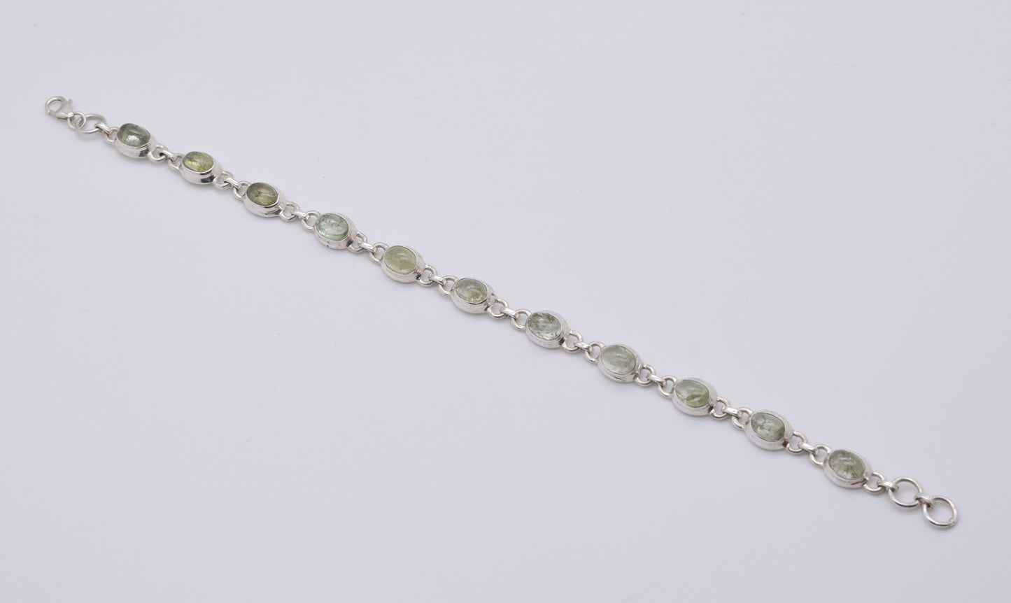 925 Solid Sterling Silver Aqua Tourmaline HANDMADE BRACELET - 8.3 Inch