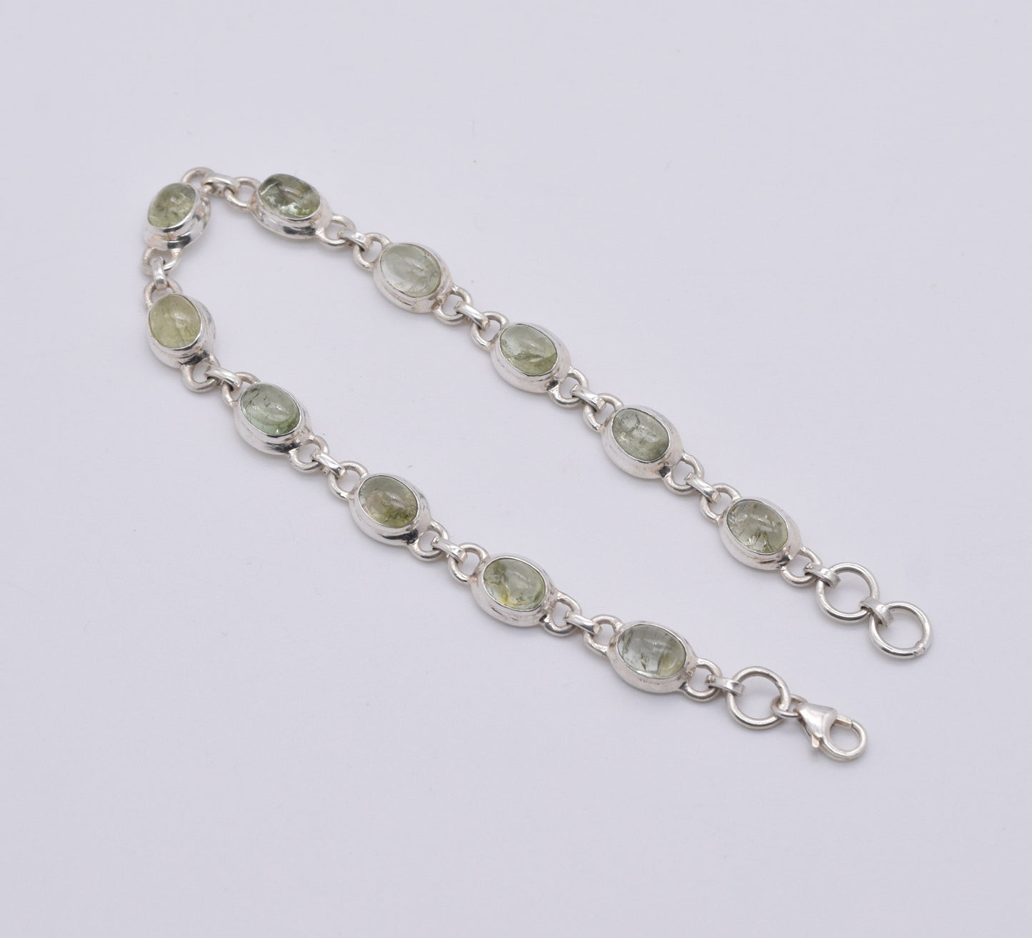925 Solid Sterling Silver Aqua Tourmaline HANDMADE BRACELET - 8.3 Inch