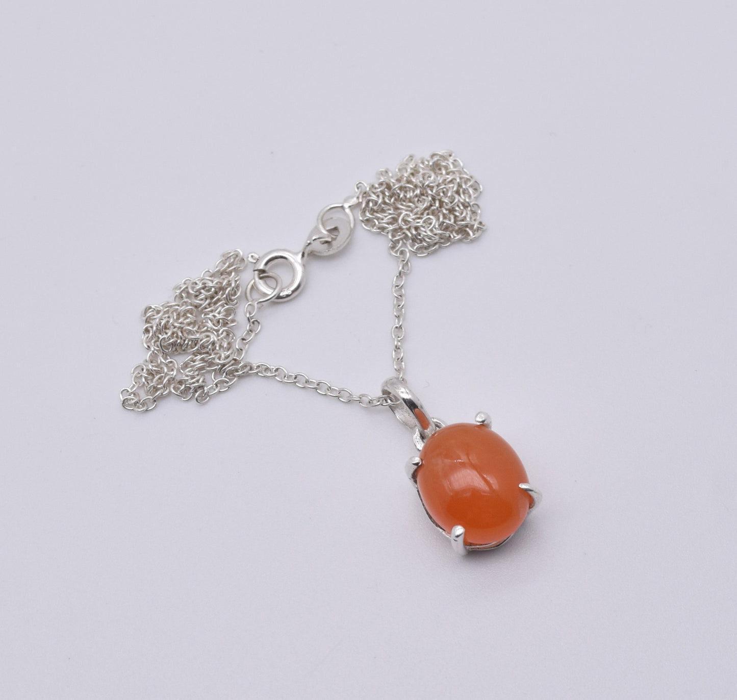 925 Solid Sterling Silver Red Carnelian Chain Pendant -18.7 Inch