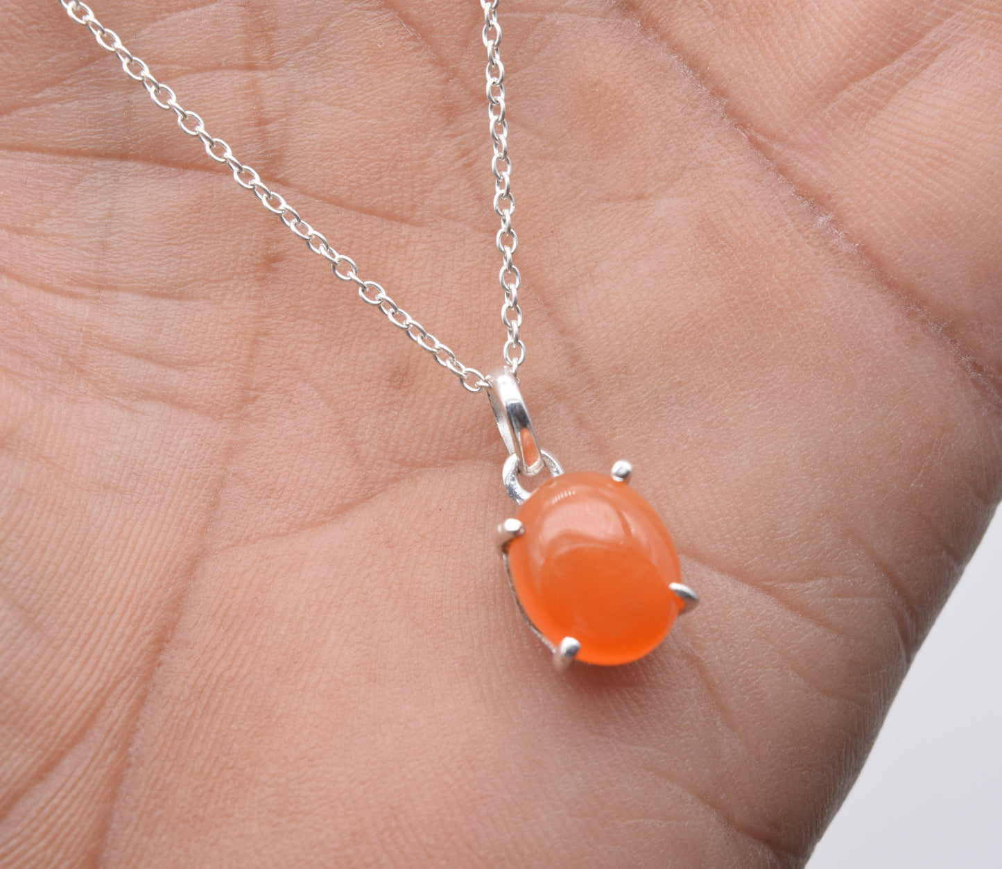 925 Solid Sterling Silver Red Carnelian Chain Pendant -18.8 Inch