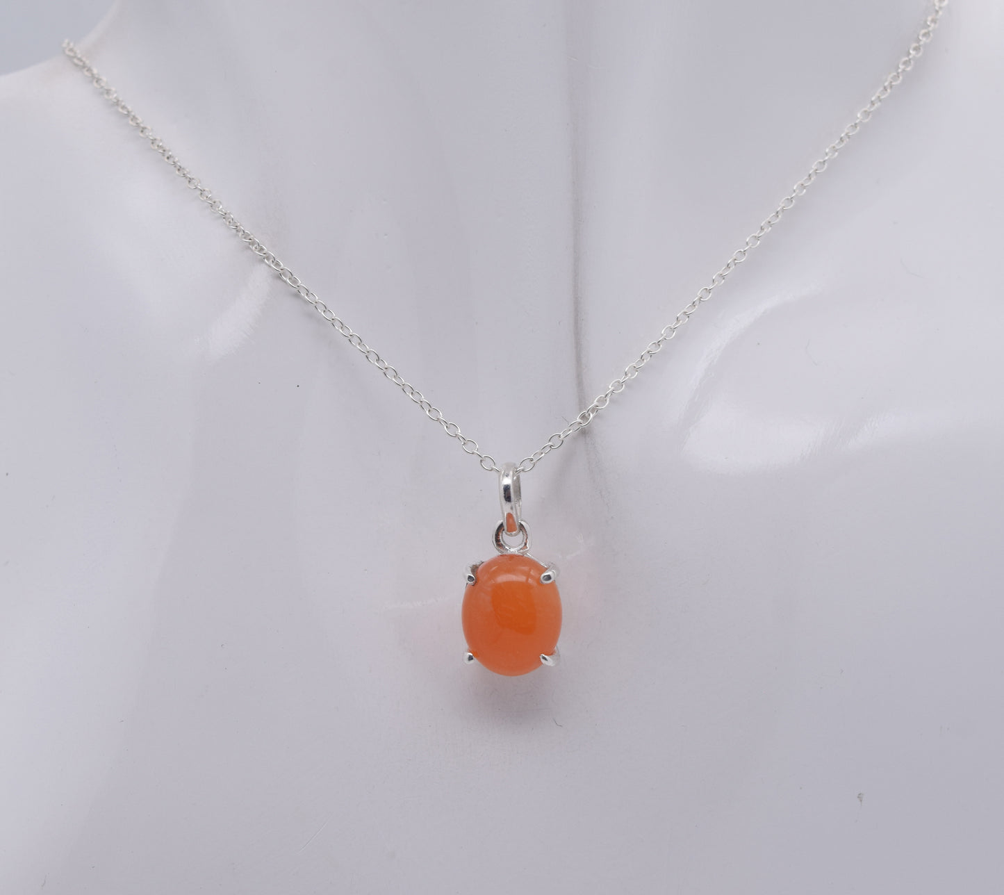 925 Solid Sterling Silver Red Carnelian Chain Pendant -18.8 Inch