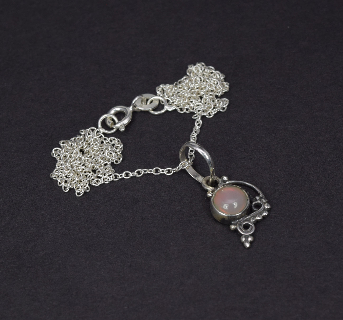 925 Solid Sterling Silver Ethiopian Opal Chain Pendant -18.9 Inch