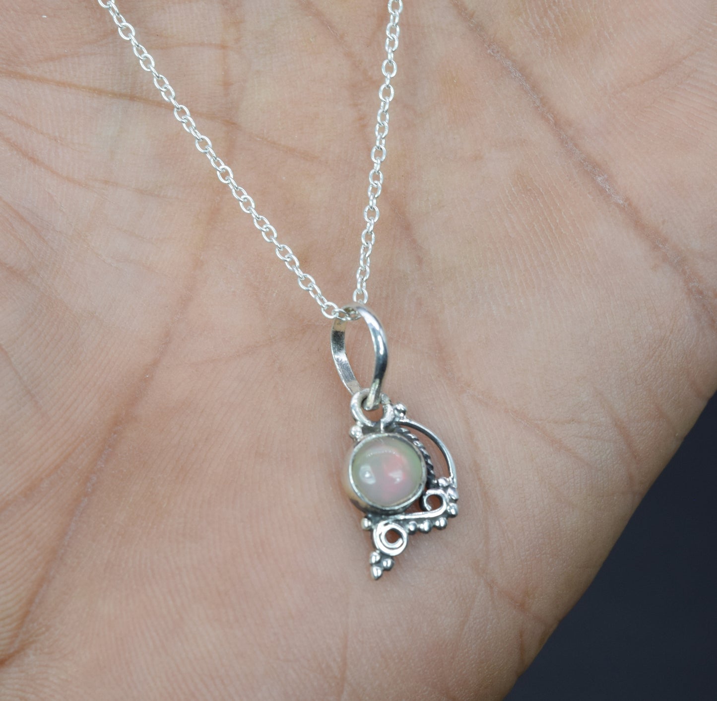 925 Solid Sterling Silver Ethiopian Opal Chain Pendant -18.9 Inch