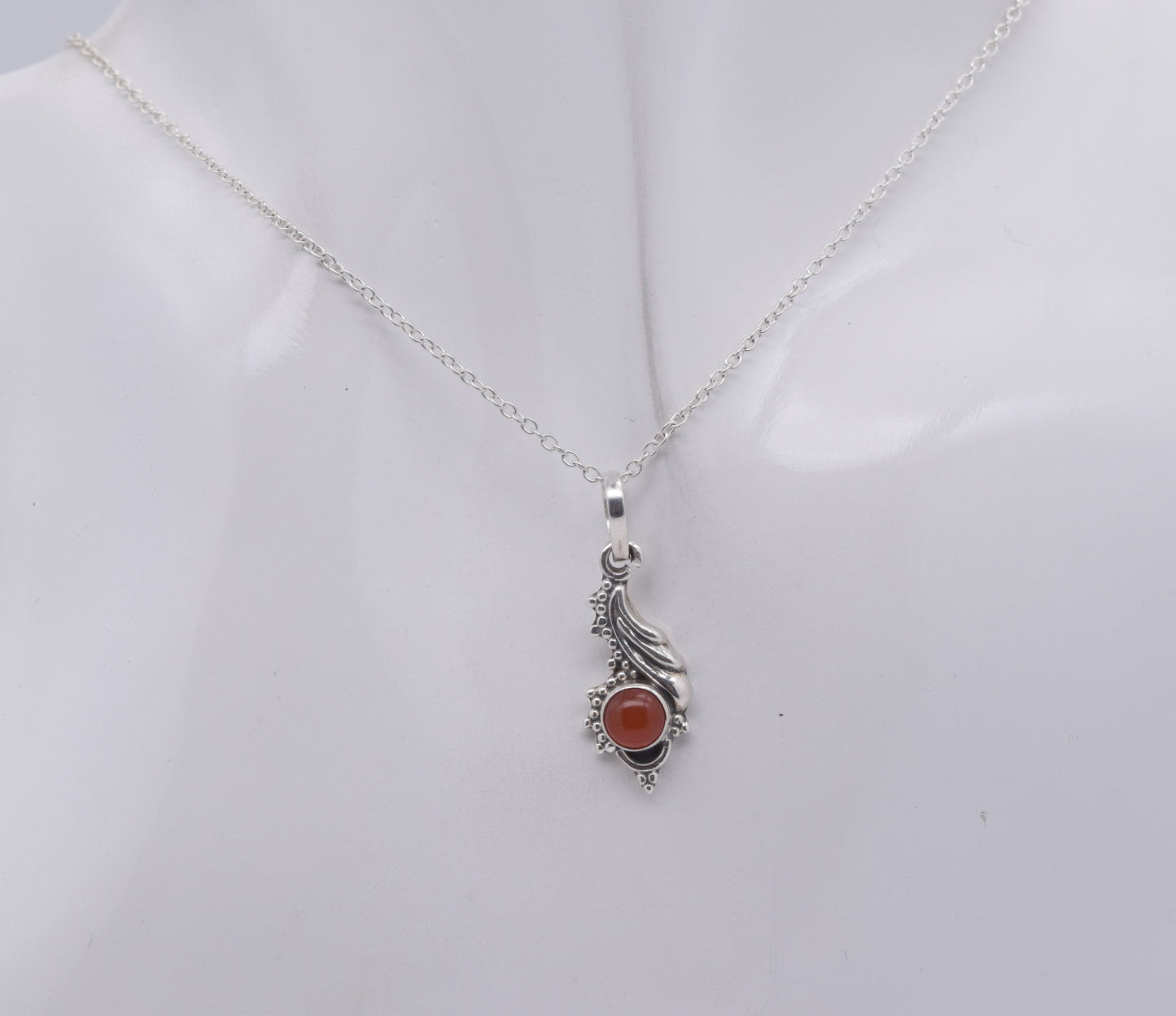 925 Solid Sterling Silver Red Carnelian Chain Pendant -19 Inch