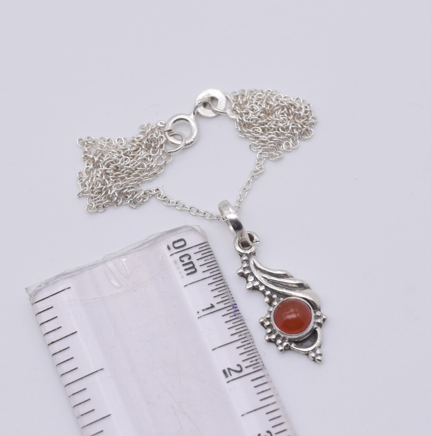 925 Solid Sterling Silver Red Carnelian Chain Pendant -19 Inch
